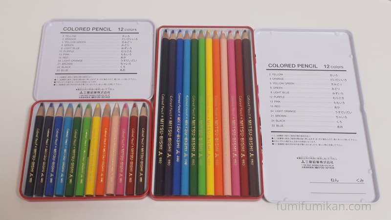 ミニ色鉛筆と一般的な色鉛筆比較